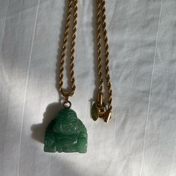 Natural Nephrite Jade lucky Buddha Pendents for couples gold-plated chain - Picture 5 of 14